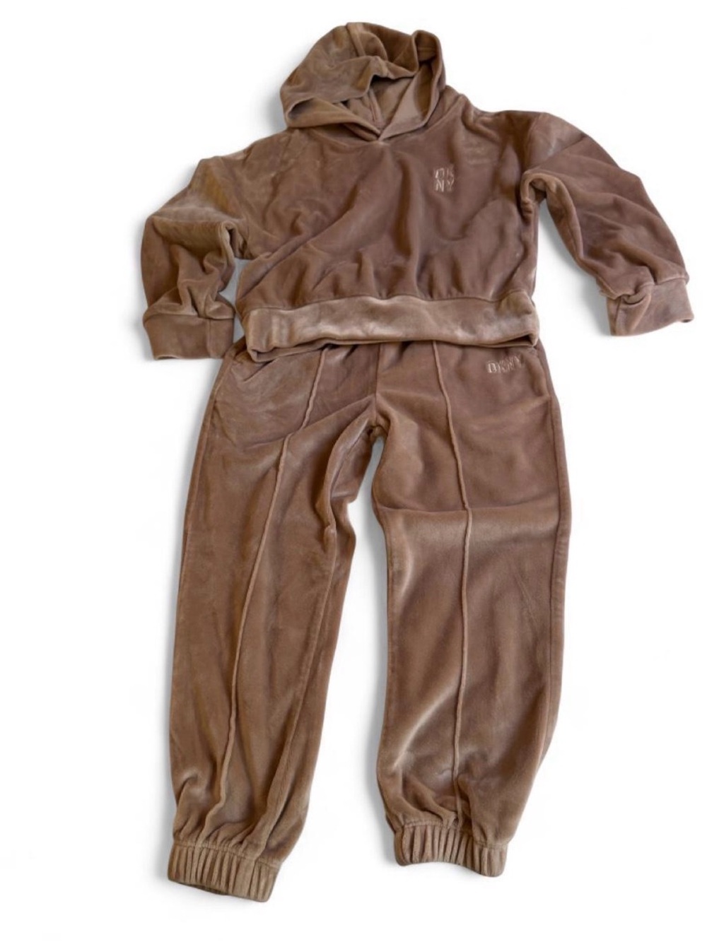 DKNY Velour Hoodie & Jogger Set in Taupe
